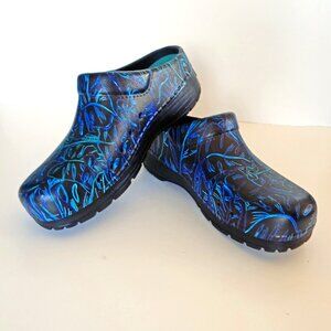 Dansko Blue and Black Mules